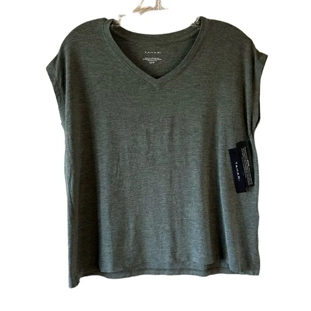 NEW Tahari Grey V Neck Tee